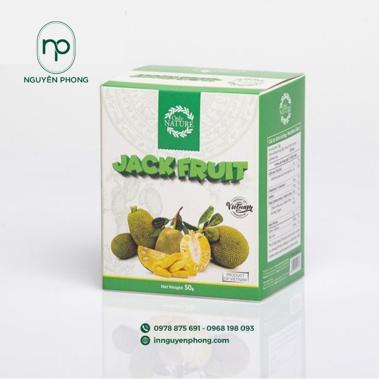 Mẫu hộp giấy đựng mít sấy in logo thương hiệu